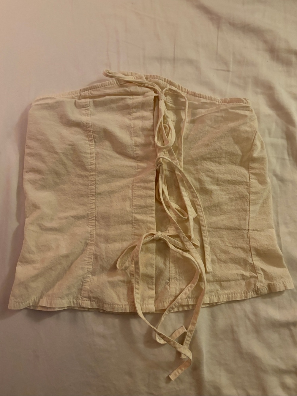 Cream Lace-Up Cotton Skirt